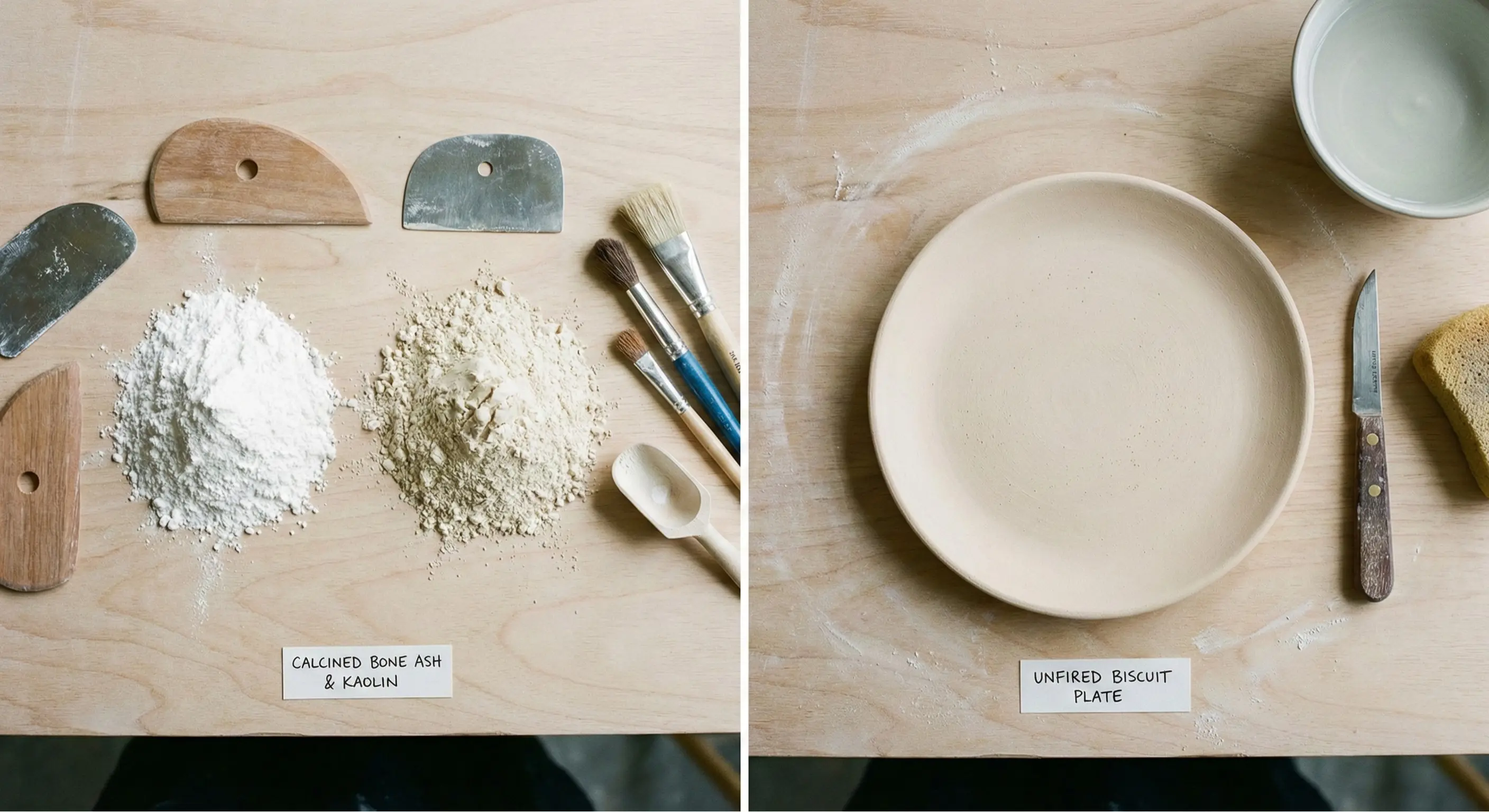 A potter's studio showing the raw process of creating durable stoneware.