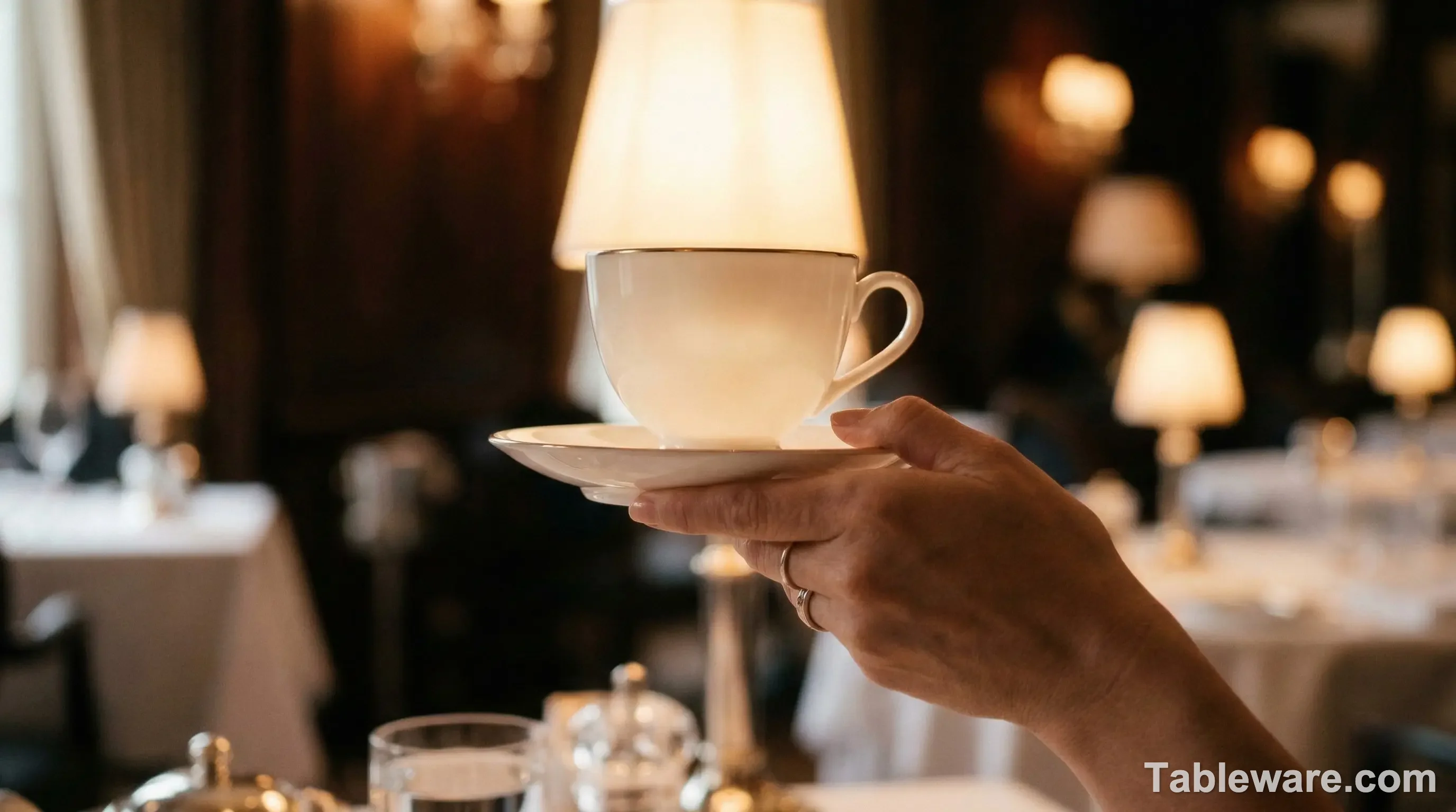 An elegant bone china teacup glowing as light passes through its thin walls.