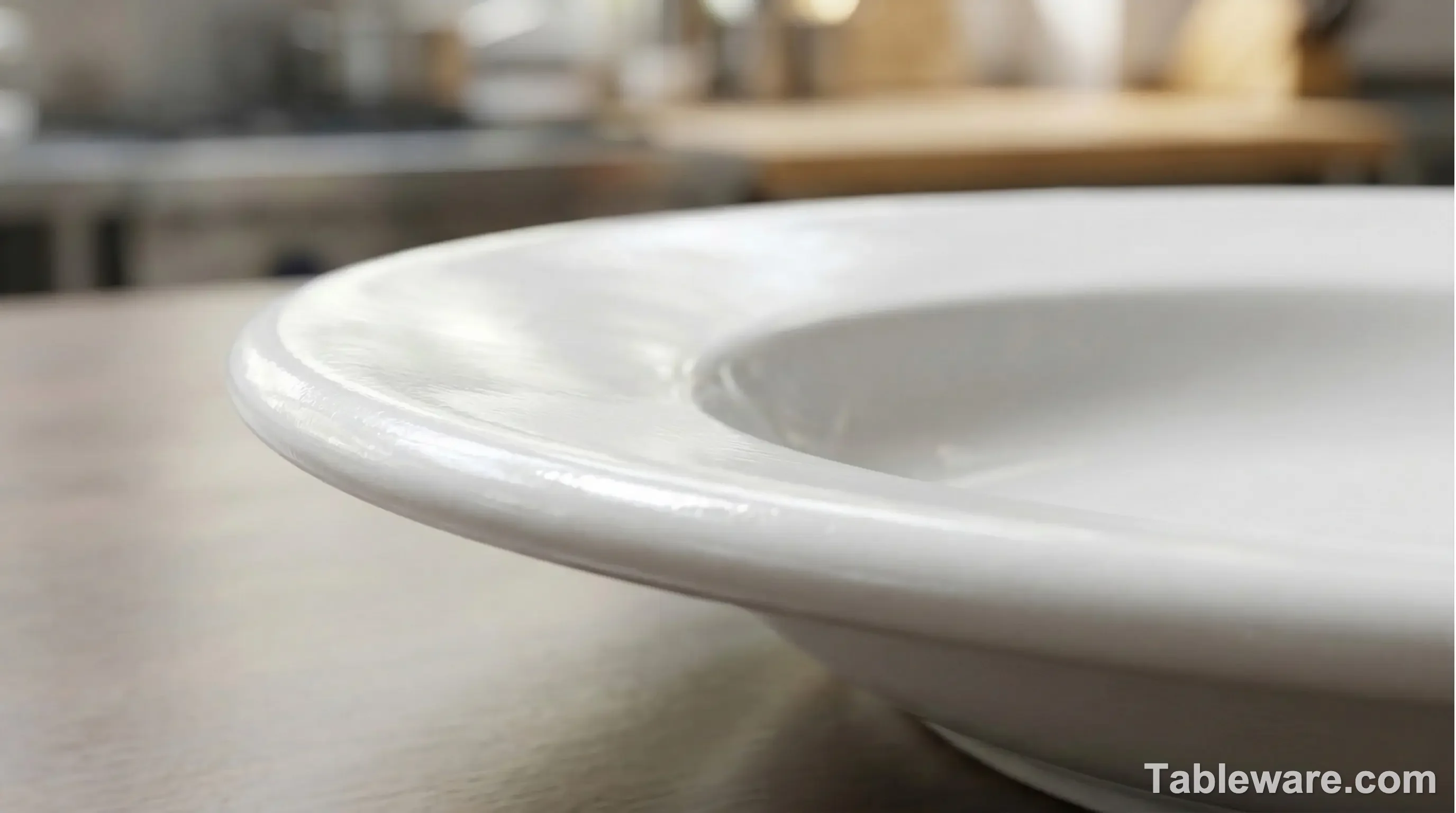 Macro shot highlighting the reinforced rolled edge of a durable bistro plate.