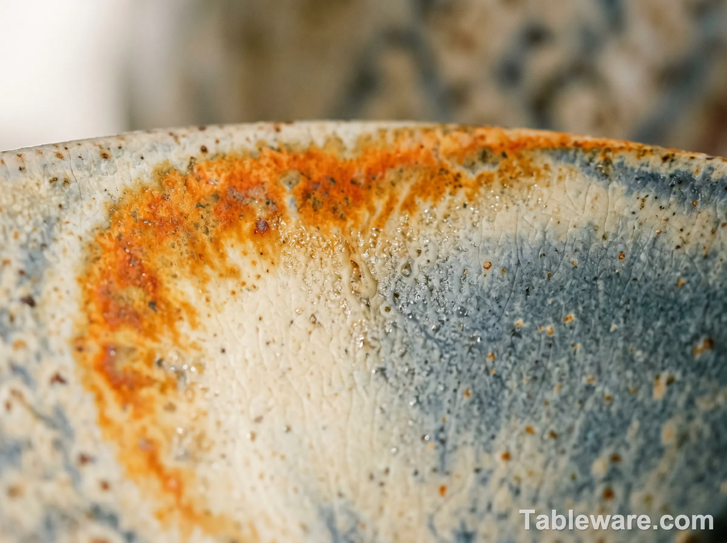 Close-up of a reactive glaze surface