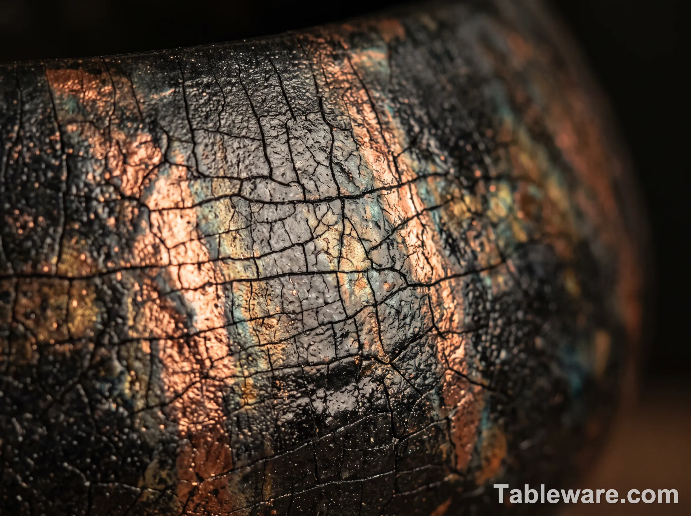 Raku bowl with crackle glaze in warm light