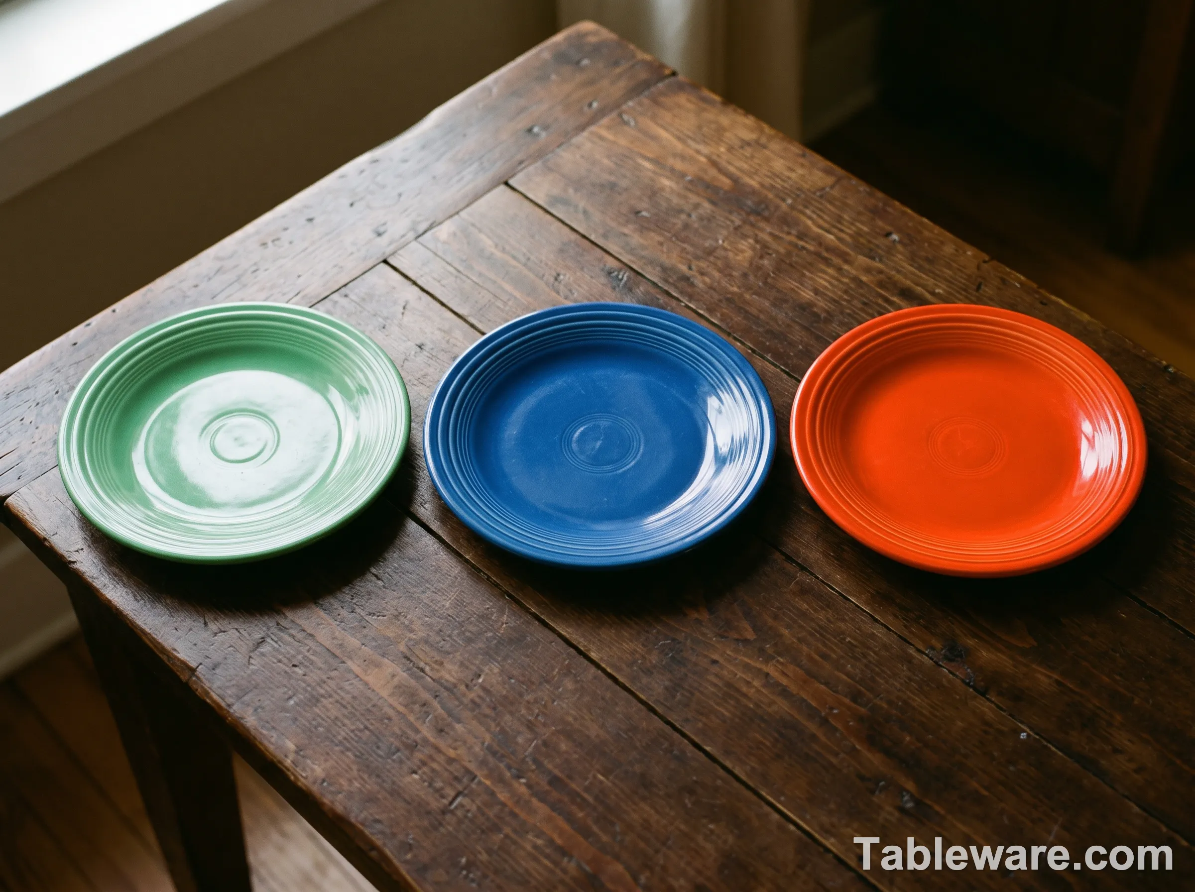 Side by side comparison of medium green cobalt blue and red plates with a measuring tape and price tags showing 2026 values