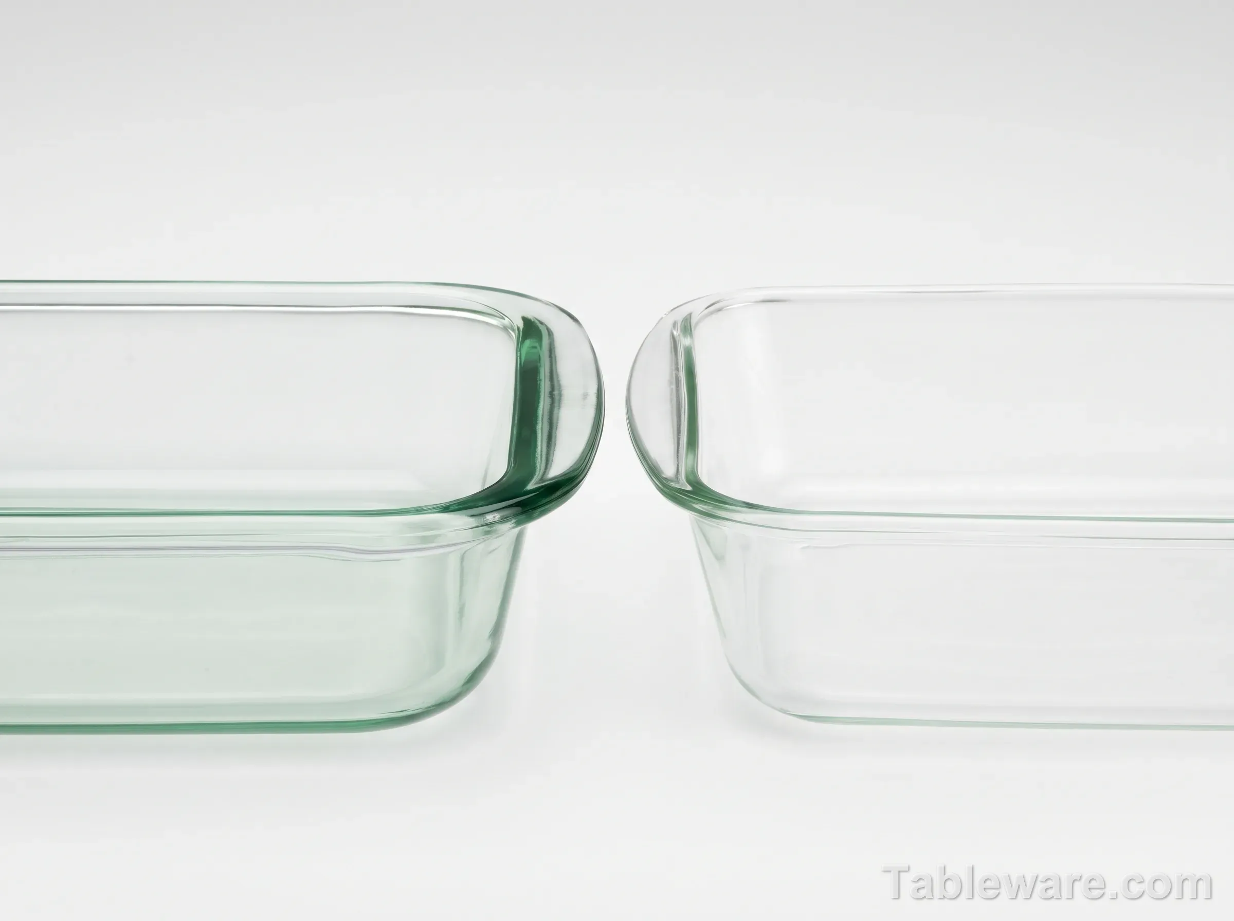 Side by side comparison of US Pyrex tempered soda-lime and European Pyrex borosilicate glass